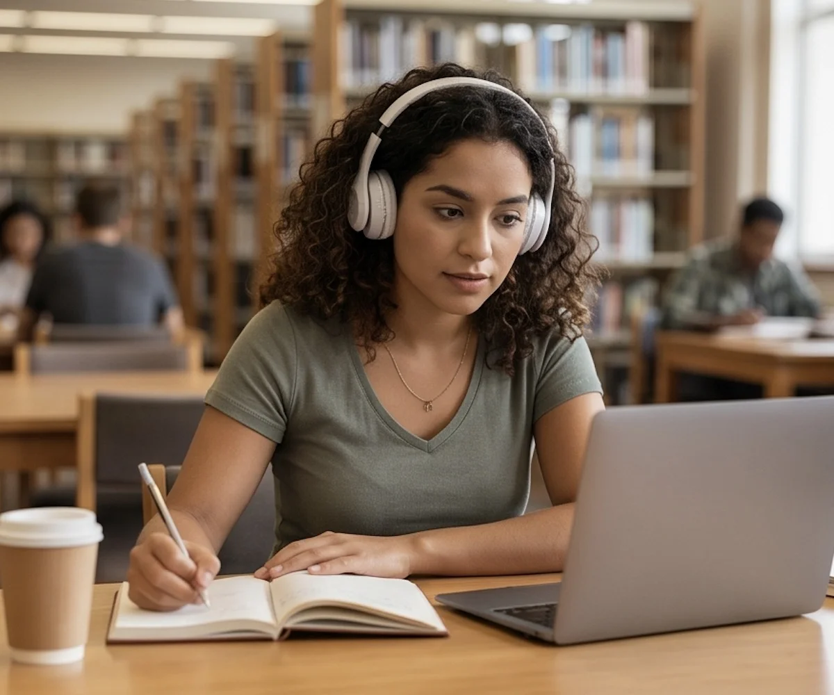 Registrazione di una lezione accanto a note di studio evidenziate