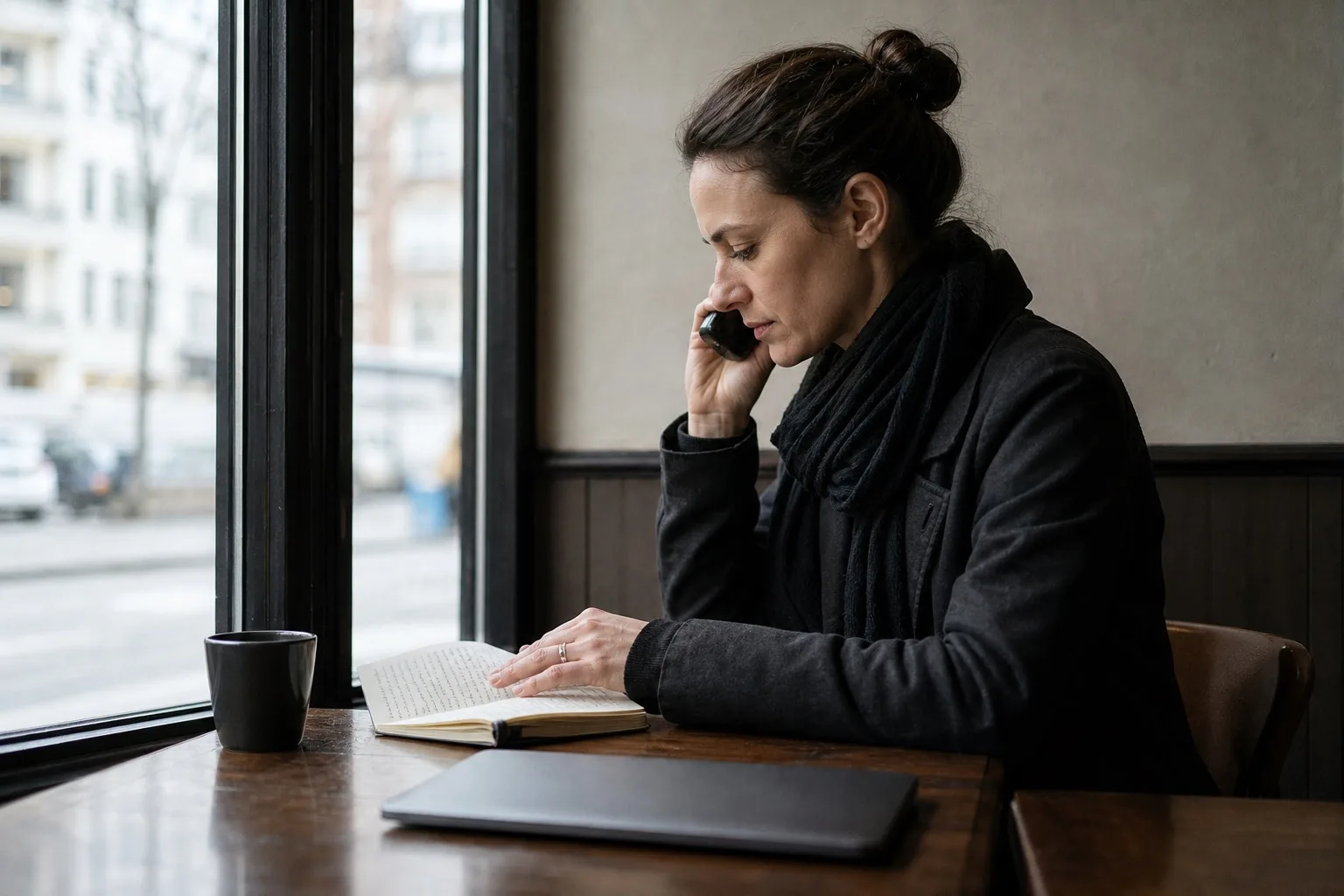Journalist reviewing an interview recording