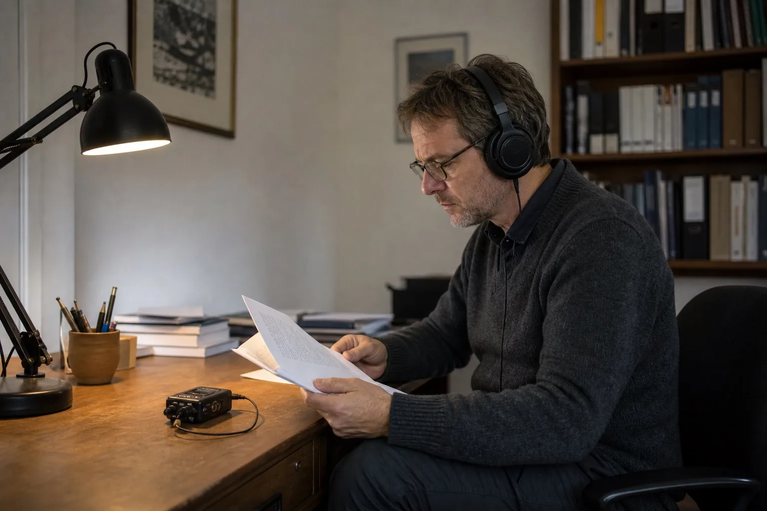 Researcher listening to a fieldwork recording