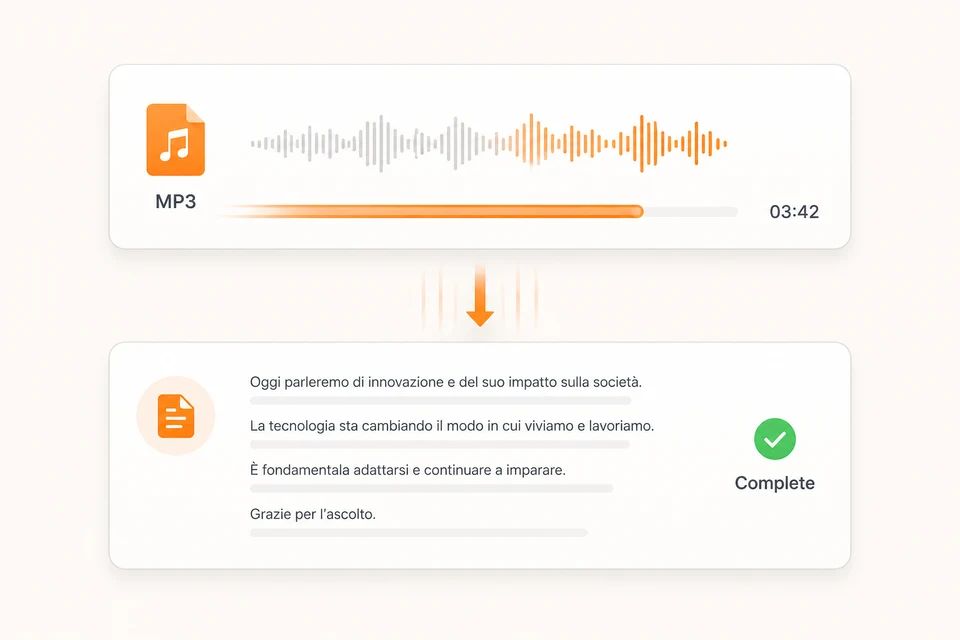 MP3 audio converted into a completed transcript in minutes