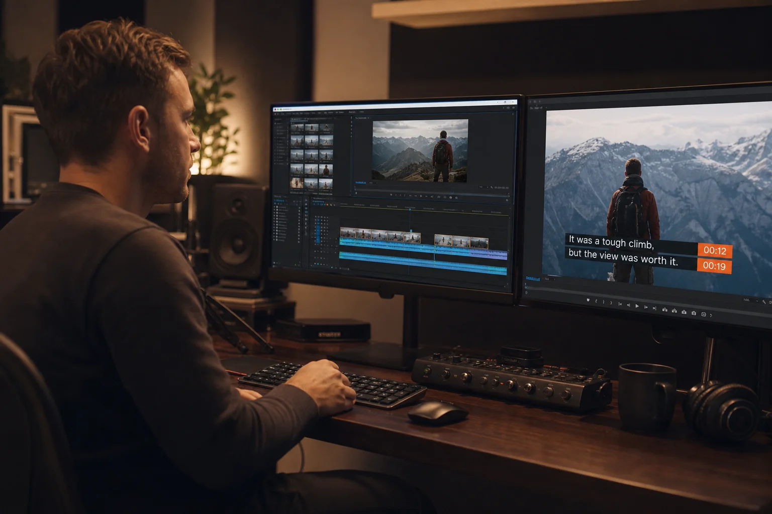 Video editor placing timed captions on a timeline