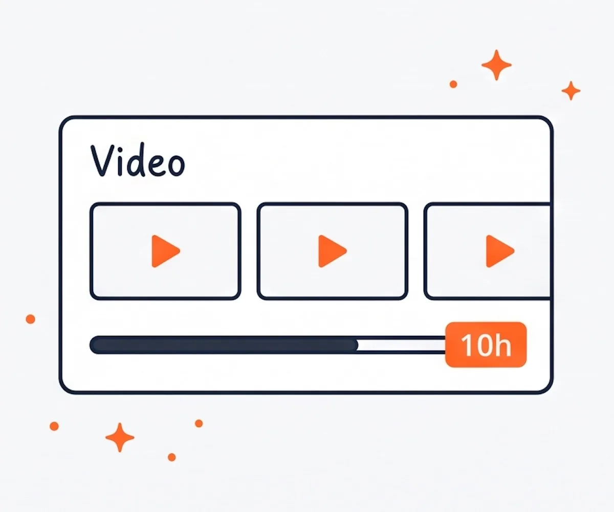 3つのプレビューサムネイルとオレンジ色の10hチップが付いた動画タイムラインのモックアップ